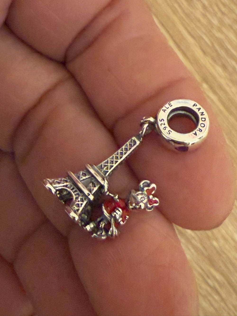Pandora Minnie Mouse Eiffel Tower Dangle Charm - Silver with Red Enamel - Picture 2 of 6